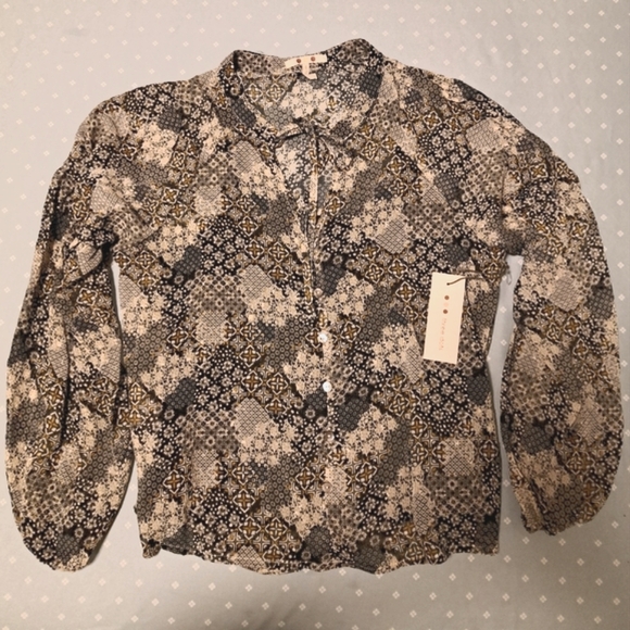 SHEER BLOUSE three dot PEASANT LINED TOP brand new - Picture 2 of 5